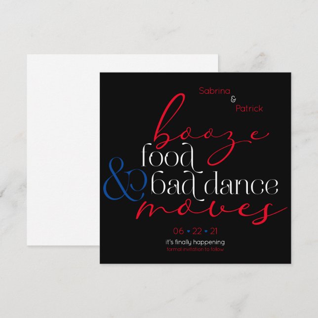 Invitation L'Amérique Booze Food Bad Dance se déplace Sauvez  (Devant / Derrière)