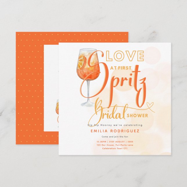 Invitation L'amour à la première Fête des mariées orange mode (Devant / Derrière)