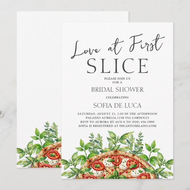 Invitation L'amour à la première tranche Pizza Fête des marié (Devant / Derrière)