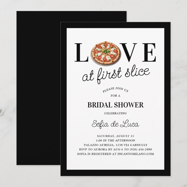 Invitation L'amour à la première tranche Pizza Fête des marié (Devant / Derrière)
