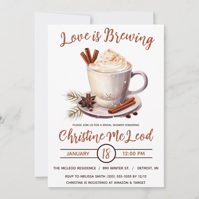 Invitation L'amour brasse, cacao chaud, Café, Fête des mariée (Devant)