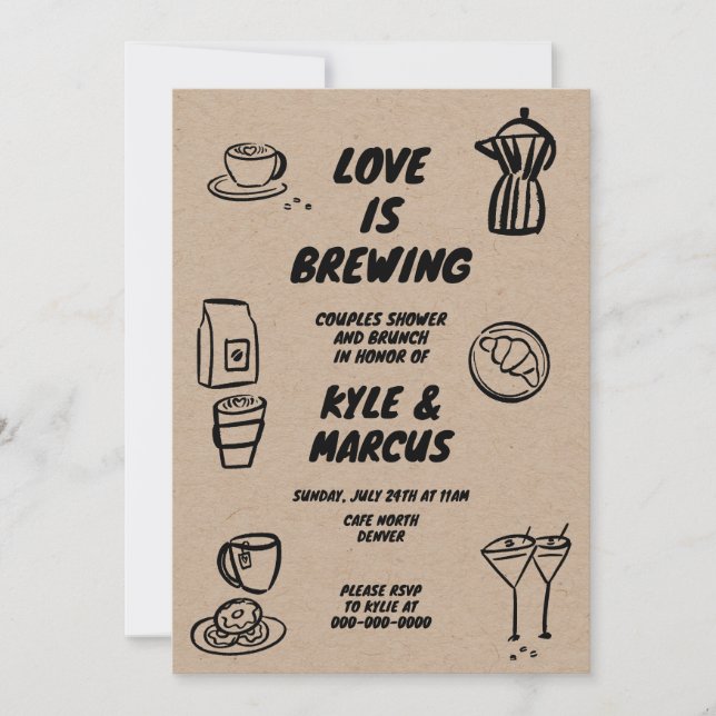 Invitation L'amour brasse Café Thème Couple Douche Brunch (Devant)