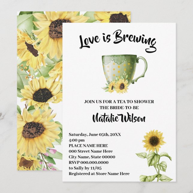 Invitation L'amour brasse des tournesols Thé Fête des mariées (Devant / Derrière)