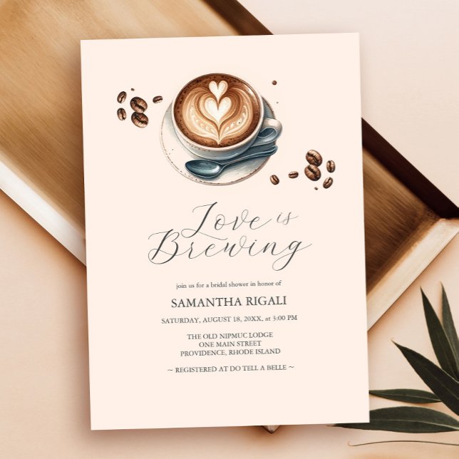 Invitation L'amour brasse du café Fête des mariées Café (bridal shower invitations simple love is brewing coffee theme with a latte and heart shaped foam)