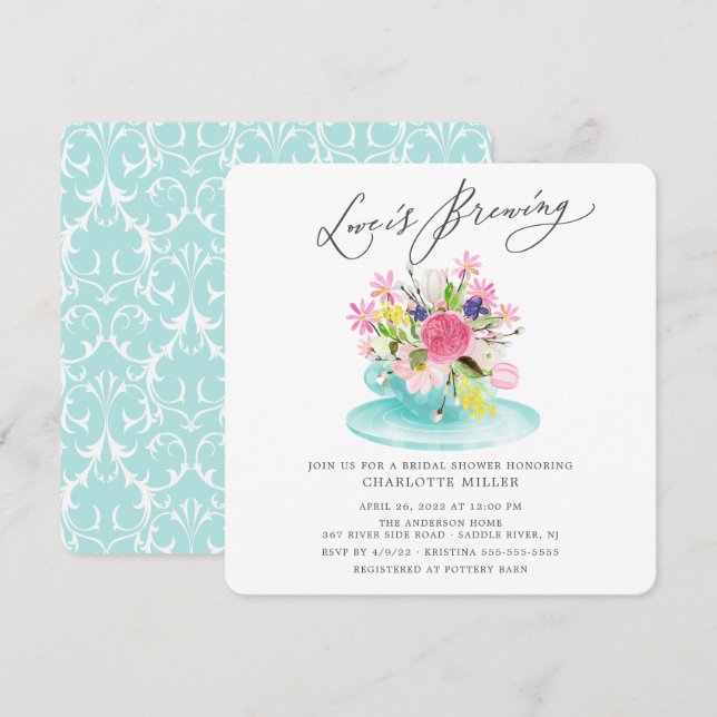 Invitation L'amour brasse Floral Bridal Tea Shower Invitatiat (Devant / Derrière)