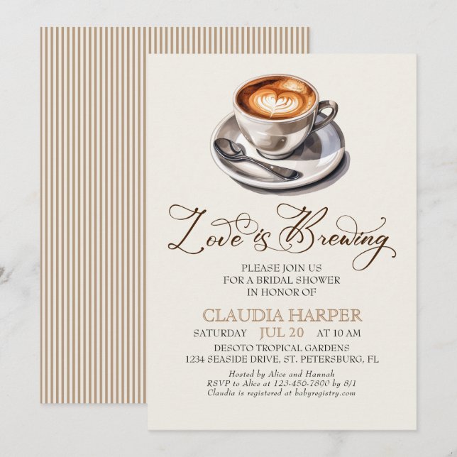Invitation L'amour brasse la Fête des mariées Capuccino (Devant / Derrière)