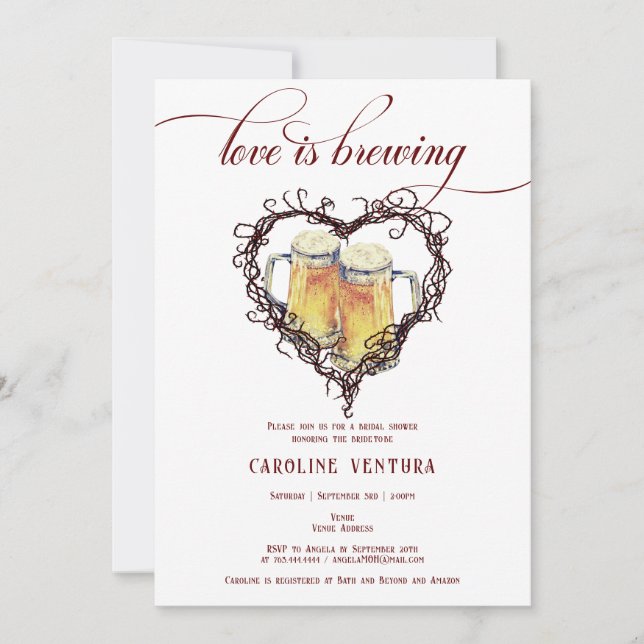 Invitation L'amour brasse la Fête des mariées de bière de coe (Devant)