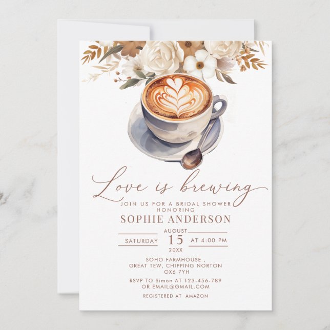 Invitation L'amour brasse la Fête des mariées de café (Devant)