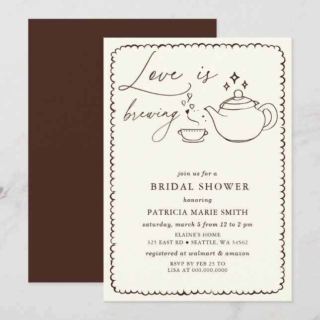 Invitation L'amour brasse la Fête des mariées de thé (Devant / Derrière)