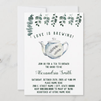 Invitation L'amour brasse la Fête des mariées de thé Eucalypt