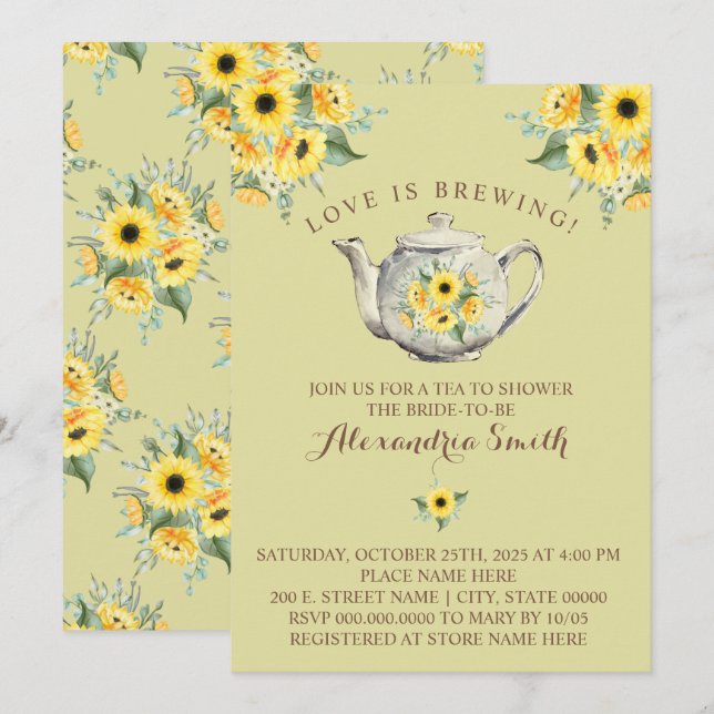 Invitation L'amour brasse la Fête des mariées de thé Fleurs d (Devant / Derrière)