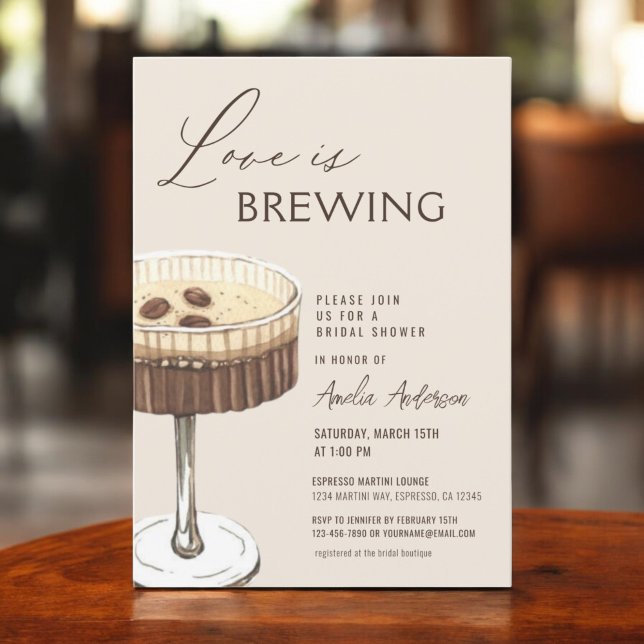 Invitation L'amour brasse la Fête des mariées Espresso Martin (Créateur téléchargé)