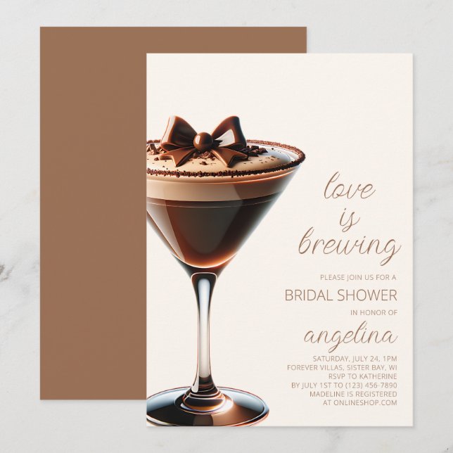 Invitation L'amour brasse la Fête des mariées Espresso Martin (Devant / Derrière)
