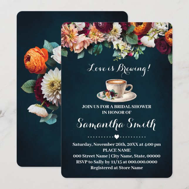 Invitation L'amour brasse la Fête des mariées Fleurs de café (Devant / Derrière)