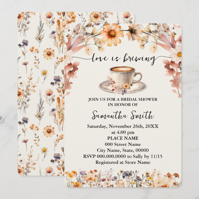 Invitation L'amour brasse la Fête des mariées Fleurs sauvages (Devant / Derrière)