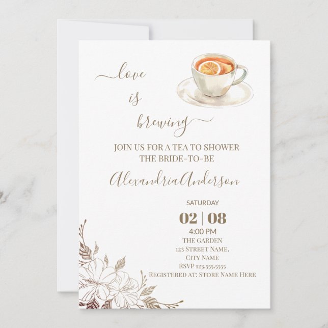 Invitation L'amour brasse la Fête des mariées Florale Invitat (Devant)