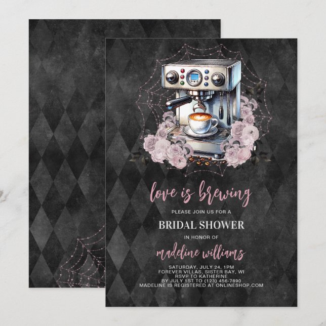 Invitation L'amour brasse la Fête des mariées gothique du caf (Devant / Derrière)