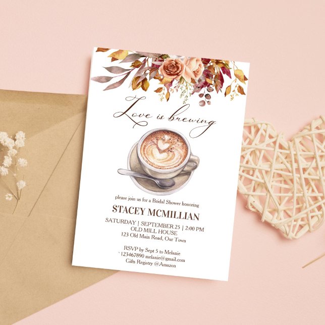 Invitation L'amour brasse le café tombent la douche nuptiale (Love is brewing coffee fall themed bridal shower invitation editable template instant download)