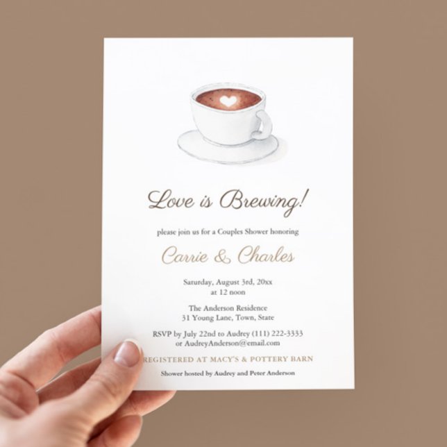 Invitation L'amour brasse le Wedding shower de la coupe du ca (Love Is Brewing Coffee-themed Couples Wedding shower with watercolor coffee cup)