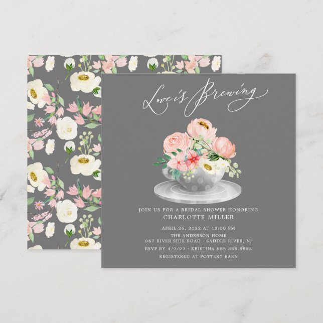 Invitation L'amour brasse rose Floral Bridal Tea Shower Invi (Devant / Derrière)