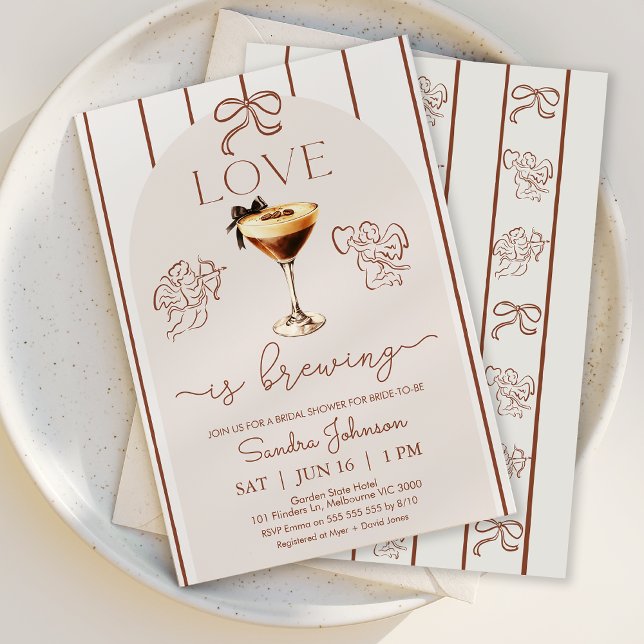 Invitation L'Amour Brown Whimsical Est De Brûler La Fête des  (Love is Brewing Bridal Shower Invitation, Espresso Martini Bridal Shower Invitation Template, 
)