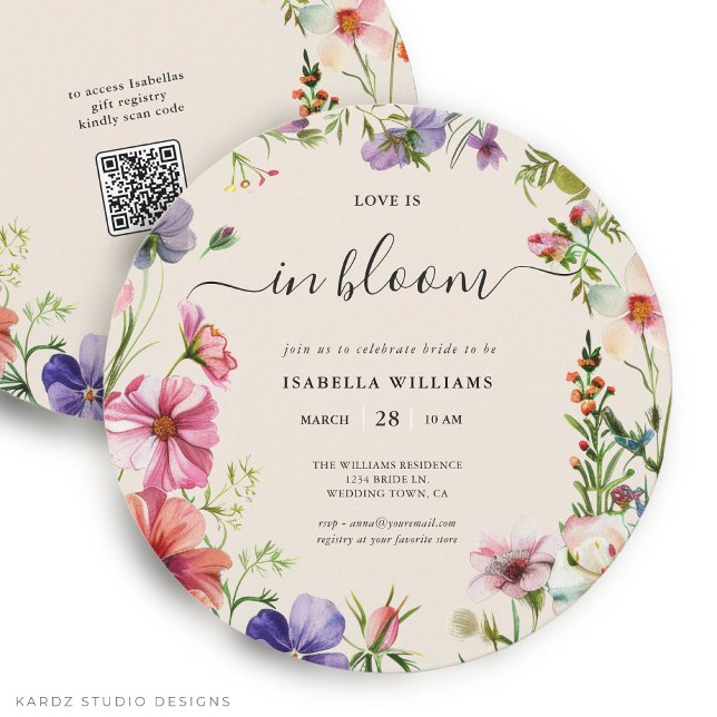 Invitation L'amour dans la Fête des mariées de printemps en f (This Bridal Shower Invitation is shown in round size 5.25 inches. Other sizes and digital available.)