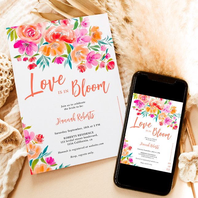 Invitation L'amour de Boho orange est dans la floraison fleur (Boho orange love is in bloom floral bridal shower invitation)