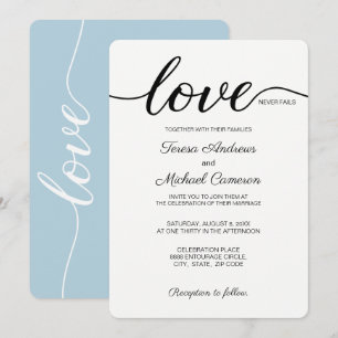 Invitation L'amour des Mariages chrétiens bleus et poussiéreu