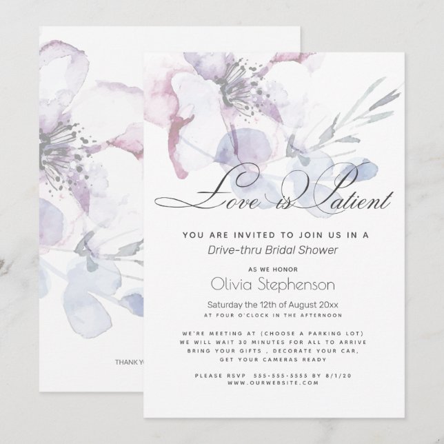 Invitation L'amour en fleurs est patient Fête de mariage Driv (Devant / Derrière)