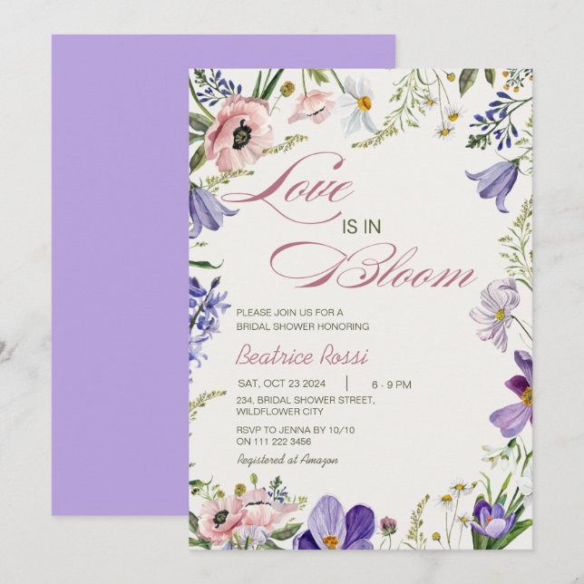 Invitation L'amour en fleurs sauvages Fête des mariées de pri (Devant / Derrière)