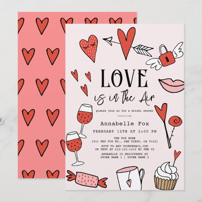 Invitation L'amour est dans la Fête des mariées Air Valentine (Devant / Derrière)