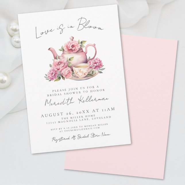 Invitation L'Amour Est Dans La Fête des mariées Florale Fleur (Love Is In Bloom Floral Tea Bridal Shower Invitation)