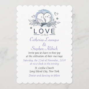 Invitation L'Amour Est Dans L'Air Lovebirds Purple, Mariage B