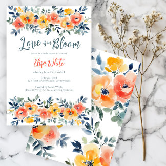 Invitation L'amour est dans l'aquarelle fleurie douche nuptia