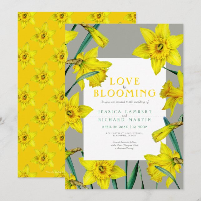 Invitation L'amour est en fleur mariage de jonquilles jaunes  (Devant / Derrière)