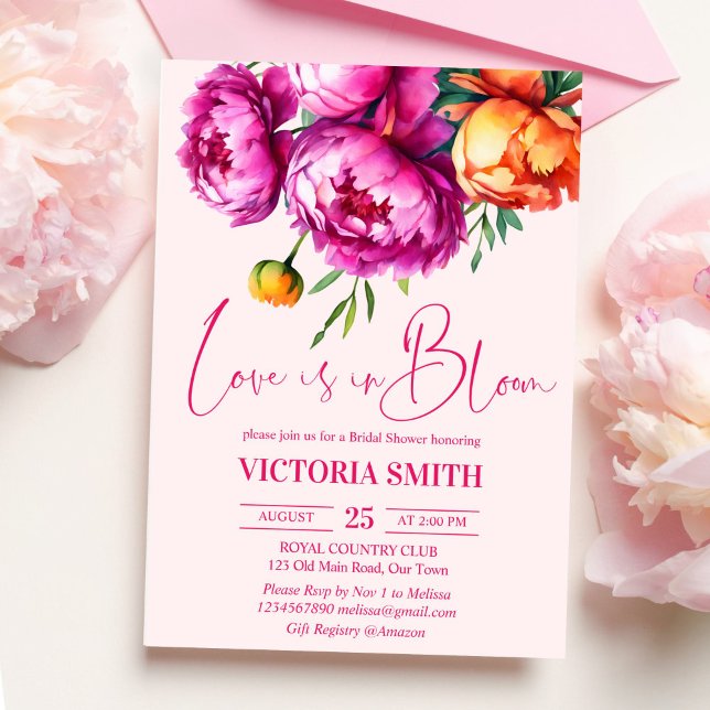 Invitation L'amour est en fleur rose pivoines douche nuptiale (Love is in bloom bold pink peonies spring summer bridal shower invitation template instant download)