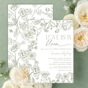Invitation L'amour est en Fleur Vintage Sage Vert Floral Douc