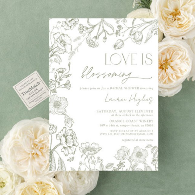 Invitation L'amour est florissant Sage Green Fête des mariées (Créateur téléchargé)