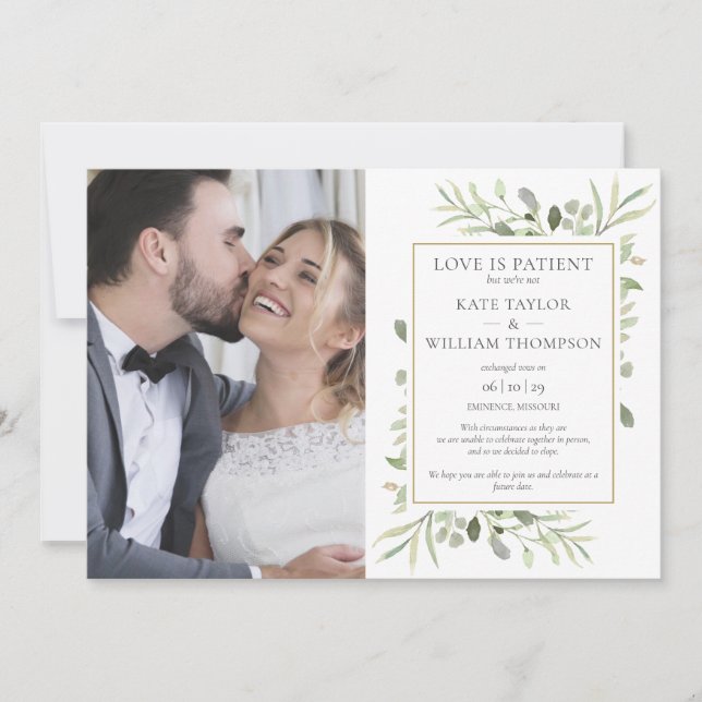 Invitation L'amour est le Mariage d'Elopement du patient Fair (Devant)