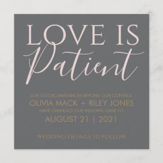 Invitation L'amour est patient Annonce de report de mariage