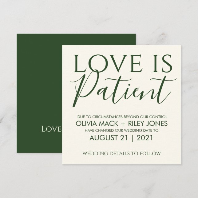 Invitation L'amour est patient Annonce de report de mariage (Devant / Derrière)