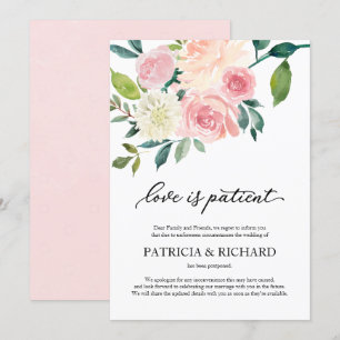 Invitation L'amour est patient Blush Floral Report de mariage