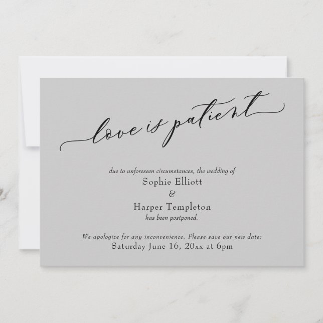 Invitation L'amour est Patient Light Grey Postponed Mariage C (Devant)