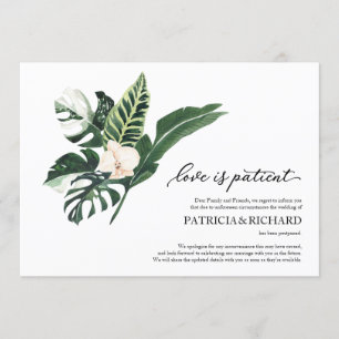 Invitation L'amour est patient Report de mariage tropical