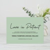 L'amour est patient Sage vert Mariage Postponction