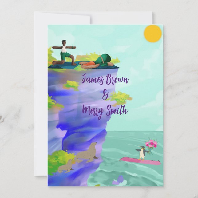 Invitation L'amour est Voyage Sunrise Penguin mariage de lion (Devant)