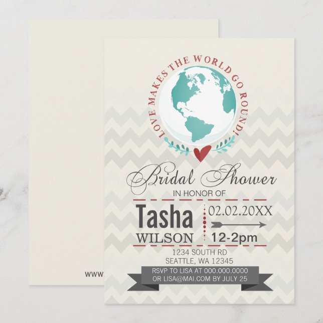 Invitation L'amour fait tourner le monde Fête des mariées Inv (Devant / Derrière)
