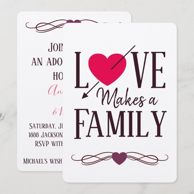 Invitation L'amour fait une famille - annonces d'adoption (Devant / Derrière)
