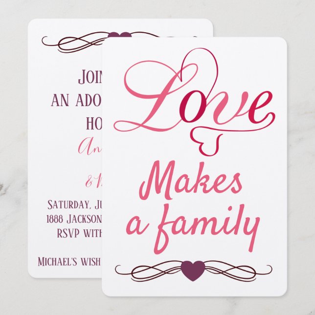 Invitation L'amour fait une famille - annonces d'adoption (Devant / Derrière)