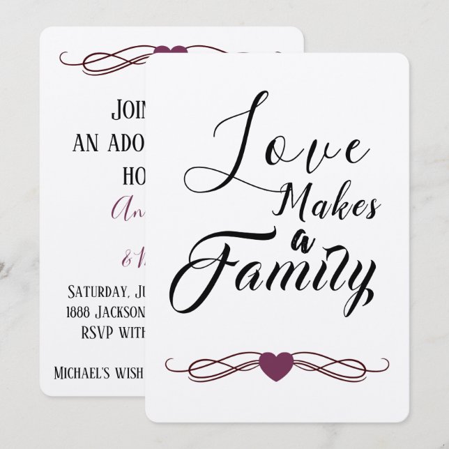 Invitation L'amour fait une famille - annonces d'adoption (Devant / Derrière)